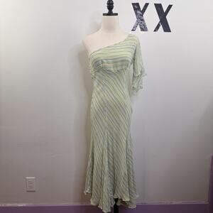 Vintage Y2K Silk Pastel Striped Asymmetric Layered Chiffon Midi Fairy Dress 5/6